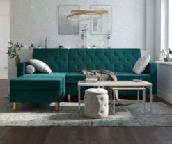 CosmoLiving Liberty Green Velvet Sectional Storage Futon -Living Room Furniture Store 810541026 4