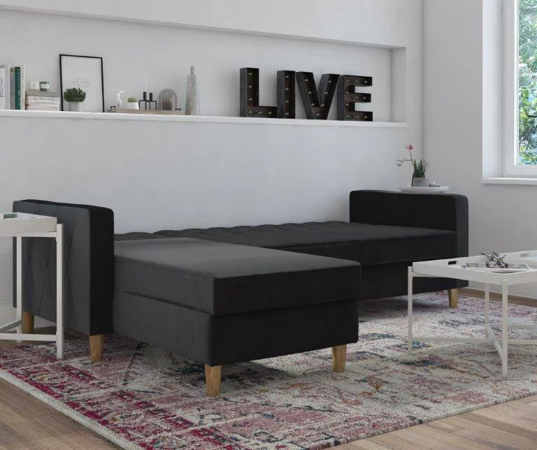 CosmoLiving Liberty Black Velvet Sectional Storage Futon 6 CosmoLiving Liberty Black Velvet Sectional Storage Futon - Image 4