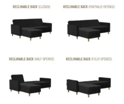 CosmoLiving Liberty Black Velvet Sectional Storage Futon 13 CosmoLiving Liberty Black Velvet Sectional Storage Futon -Living Room Furniture Store 810541040 6