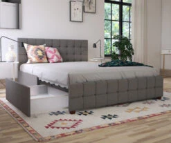 CosmoLiving Elizabeth Gray Linen Storage Bed -Living Room Furniture Store 810541044 1