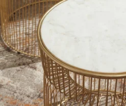 Vernway White Marble & Gold Metal 2-Piece Accent Table Set -Living Room Furniture Store 810542168 2