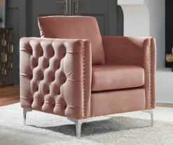 Lizmont Blush Tufted Velvet Accent Chair -Living Room Furniture Store 810542292 1
