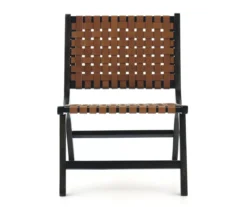 Fayme Camel Armless Leather Woven-Back Lounge Chair -Living Room Furniture Store 810542301 2