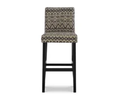 Liz Black & White Upholstered Ikat Pattern Driftwood Bar Stool