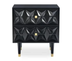 Urban Fresh Black & Gold 2-Drawer Textured Geometric Nightstand -Living Room Furniture Store 810543105 3