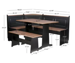Atrium Black & Pecan 3-Piece Wooden Breakfast Nook Set -Living Room Furniture Store 810543121 A7