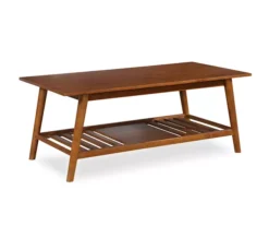 Presley Brown 2-Tier Slatted Wood Coffee Table -Living Room Furniture Store 810543148 4