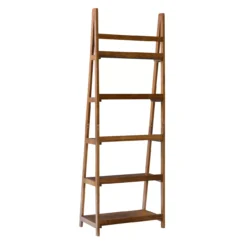 Presley Walnut 5-Shelf Ladder Bookcase -Living Room Furniture Store 810543154 4