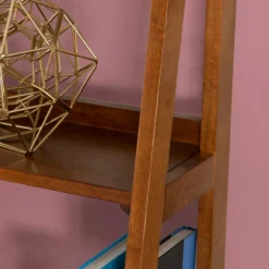 Presley Walnut 5-Shelf Ladder Bookcase -Living Room Furniture Store 810543154 5