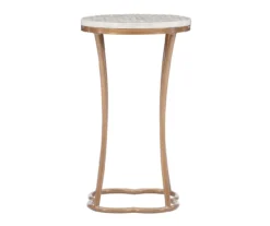 Globa Designs White & Gold Capiz Mosaic Beehive Accent Table -Living Room Furniture Store 810543194 A1