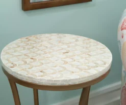 Globa Designs White & Gold Capiz Mosaic Beehive Accent Table -Living Room Furniture Store 810543194 B8