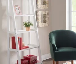 Boston White Wood 5-Shelf Ladder Bookcase -Living Room Furniture Store 810543215 2