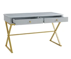 Glam Gray & Gold 2-Drawer Campaign Desk -Living Room Furniture Store 810543219 A0 5