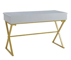 Glam Gray & Gold 2-Drawer Campaign Desk -Living Room Furniture Store 810543219 A1 4