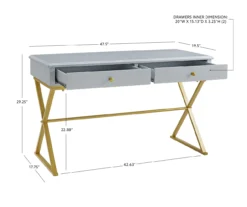 Glam Gray & Gold 2-Drawer Campaign Desk -Living Room Furniture Store 810543219 D8 11