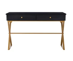 Glam Black & Gold 2-Drawer Campaign Desk -Living Room Furniture Store 810543220 3