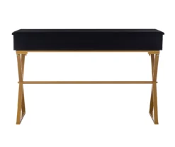 Glam Black & Gold 2-Drawer Campaign Desk -Living Room Furniture Store 810543220 4