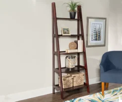 Boston Espresso 5-Shelf Wooden Ladder Bookcase -Living Room Furniture Store 810543223 2