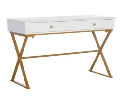 Glam White & Gold 2-Drawer Campaign Desk -Living Room Furniture Store 810543228 A0 1