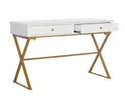 Glam White & Gold 2-Drawer Campaign Desk -Living Room Furniture Store 810543228 A0 6