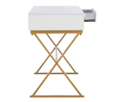 Glam White & Gold 2-Drawer Campaign Desk -Living Room Furniture Store 810543228 A0 7