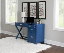 Kari Royal Blue 4-Drawer Office Desk -Living Room Furniture Store 810543245 A0 7