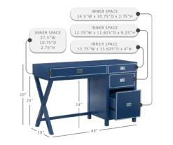 Kari Royal Blue 4-Drawer Office Desk -Living Room Furniture Store 810543245 D8 12