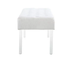 Marie Glitz White Tufted Linen Acrylic Leg Bench -Living Room Furniture Store 810543267 4