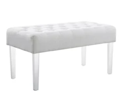 Marie Glitz White Tufted Linen Acrylic Leg Bench -Living Room Furniture Store 810543267 A0 1