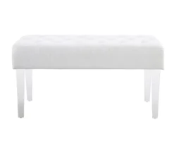 Marie Glitz White Tufted Linen Acrylic Leg Bench -Living Room Furniture Store 810543267 A0 2