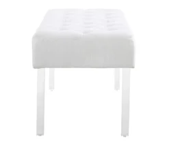 Marie Glitz White Tufted Linen Acrylic Leg Bench -Living Room Furniture Store 810543267 A1