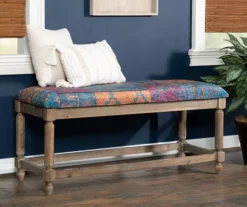 Moroccan Tapestry Upholstered Rustic Driftwood Bench -Living Room Furniture Store 810543273 2