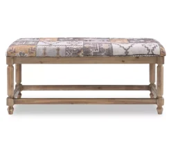Gray Moroccan Tapestry Upholstered Rustic Driftwood Bench -Living Room Furniture Store 810543274 3 1