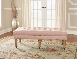 Claire Linen Upholstered Rolling Bench -Living Room Furniture Store 810543277 2