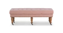 Claire Linen Upholstered Rolling Bench -Living Room Furniture Store 810543277 6