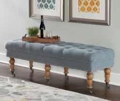 Claire Linen Upholstered Rolling Bench -Living Room Furniture Store 810543278 2