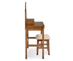 Laura 2-Piece Walnut & Beige 6-Drawer Tilting Mirror Vanity Set -Living Room Furniture Store 810543314 4