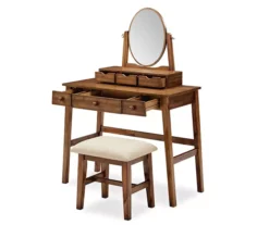 Laura 2-Piece Walnut & Beige 6-Drawer Tilting Mirror Vanity Set -Living Room Furniture Store 810543314 5