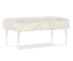 Cara White Faux Fur Acrylic Leg Bench