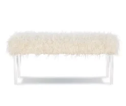 Cara White Faux Fur Acrylic Leg Bench -Living Room Furniture Store 810543373 3