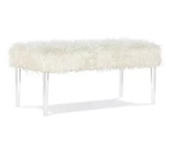 Cara White Faux Fur Acrylic Leg Bench -Living Room Furniture Store 810543373 4