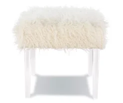 Cara White Faux Fur Acrylic Leg Bench -Living Room Furniture Store 810543373 5