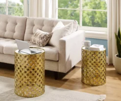 Asher Gold 2-Piece Pierced Metal Nesting Table Set -Living Room Furniture Store 810543376 A0 5