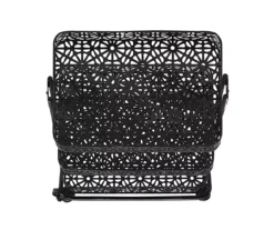 Mabry Black 3-Tier Pierced Floral Rolling Cart -Living Room Furniture Store 810543382 5