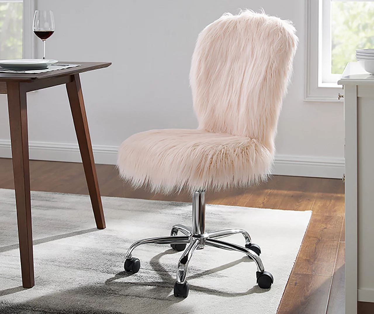 Comfort Home Blush Pink Faux Fur Swivel Chair 4 Comfort Home Blush Pink Faux Fur Swivel Chair - Image 2