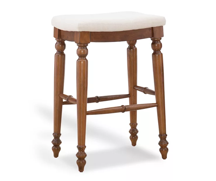 Harbor White & Brown Upholstered Linen Backless Bar Stool 3 Harbor White & Brown Upholstered Linen Backless Bar Stool