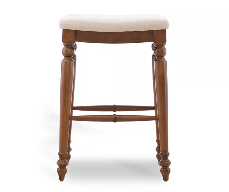 Harbor White & Brown Upholstered Linen Backless Bar Stool 4 Harbor White & Brown Upholstered Linen Backless Bar Stool - Image 2