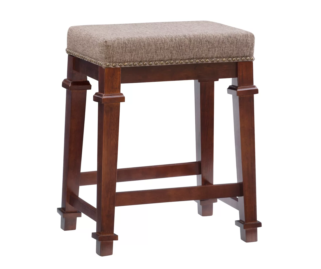 Clark Walnut & Light Brown Upholstered Tweed Backless Counter Stool 3 Clark Walnut & Light Brown Upholstered Tweed Backless Counter Stool