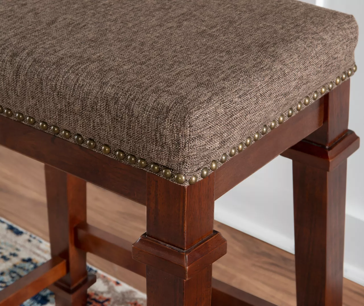 Clark Walnut & Light Brown Upholstered Tweed Backless Counter Stool 6 Clark Walnut & Light Brown Upholstered Tweed Backless Counter Stool - Image 4