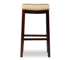 Brooke Beige & Dark Brown Faux Leather Backless Padded Bar Stool -Living Room Furniture Store 810543427 3